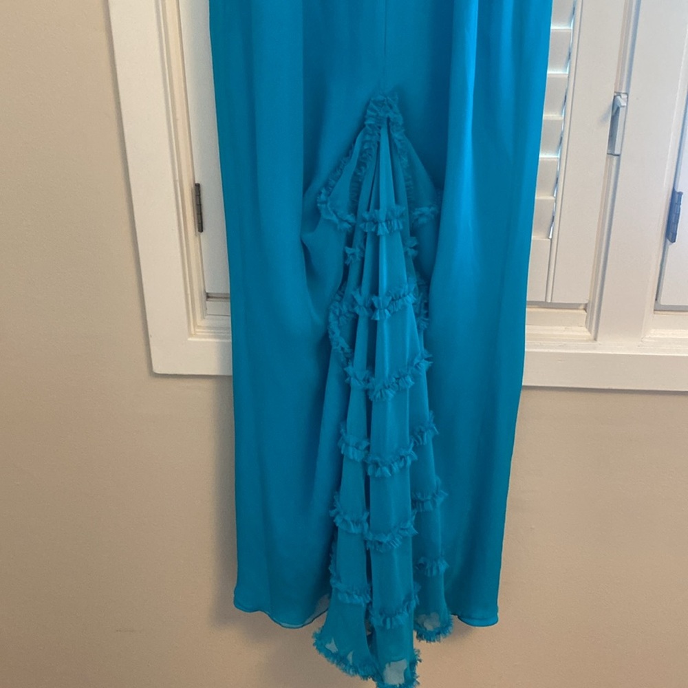 Exquisite turquoise high-end designer silk gown - Picture 13 of 15